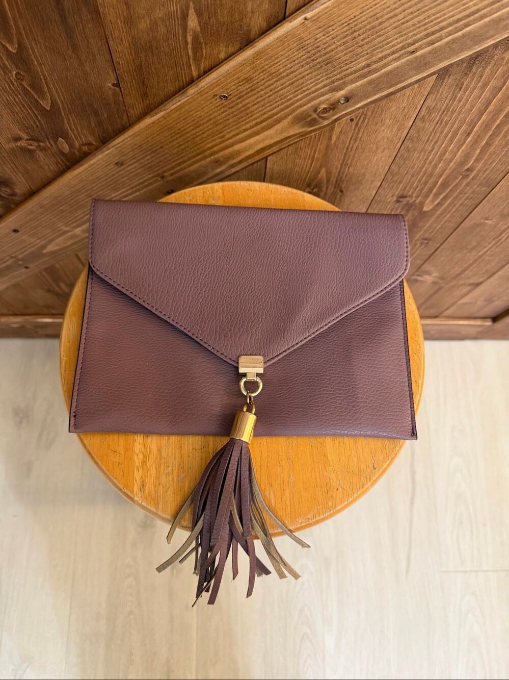 Big Buddha Purple Envelope Clutch Purse Tassel Gold Hardware Faux Leather (9243)